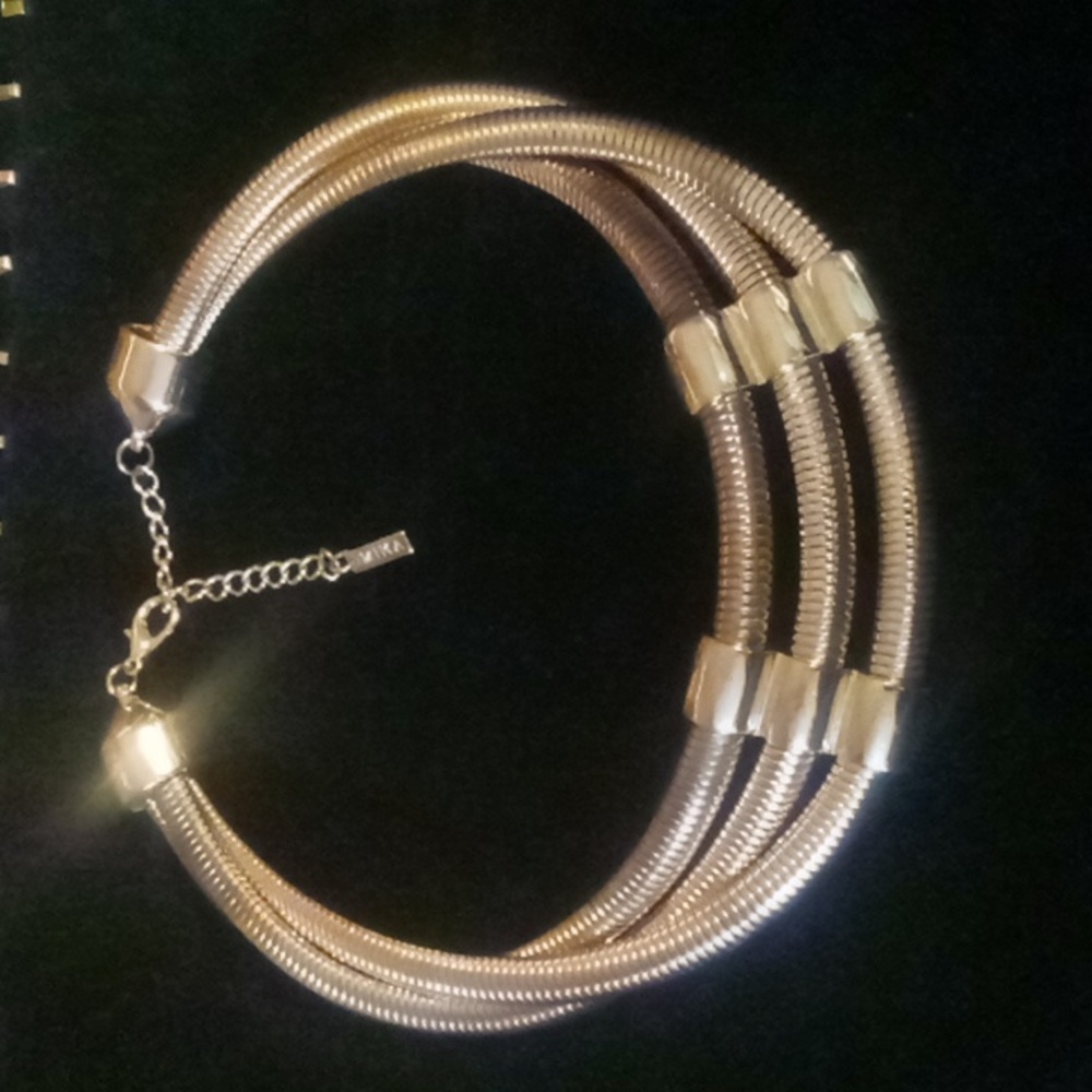 Mika vintage snake chain collar necklace gold tone 3 layer's beautiful condition